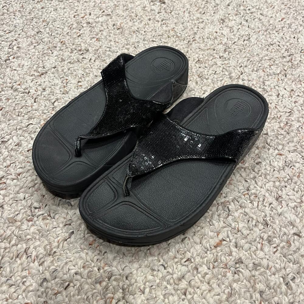 Fitflop Electra Sequin Sandals Womens Sz 8 Casual Summer Beach Black